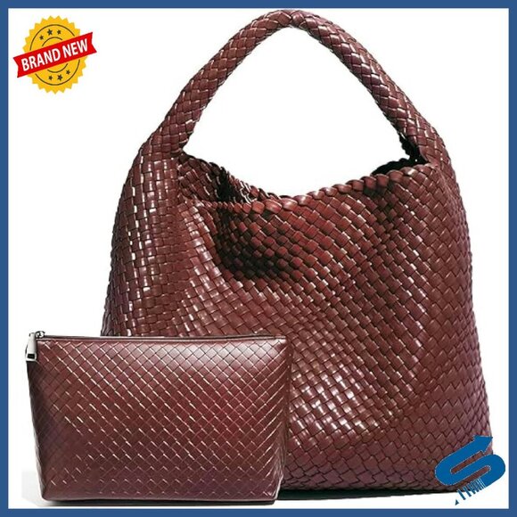 Handbags - Large Woven Vegan Leather Tote Bag for Women, Handmade Work Commuter Day Bag